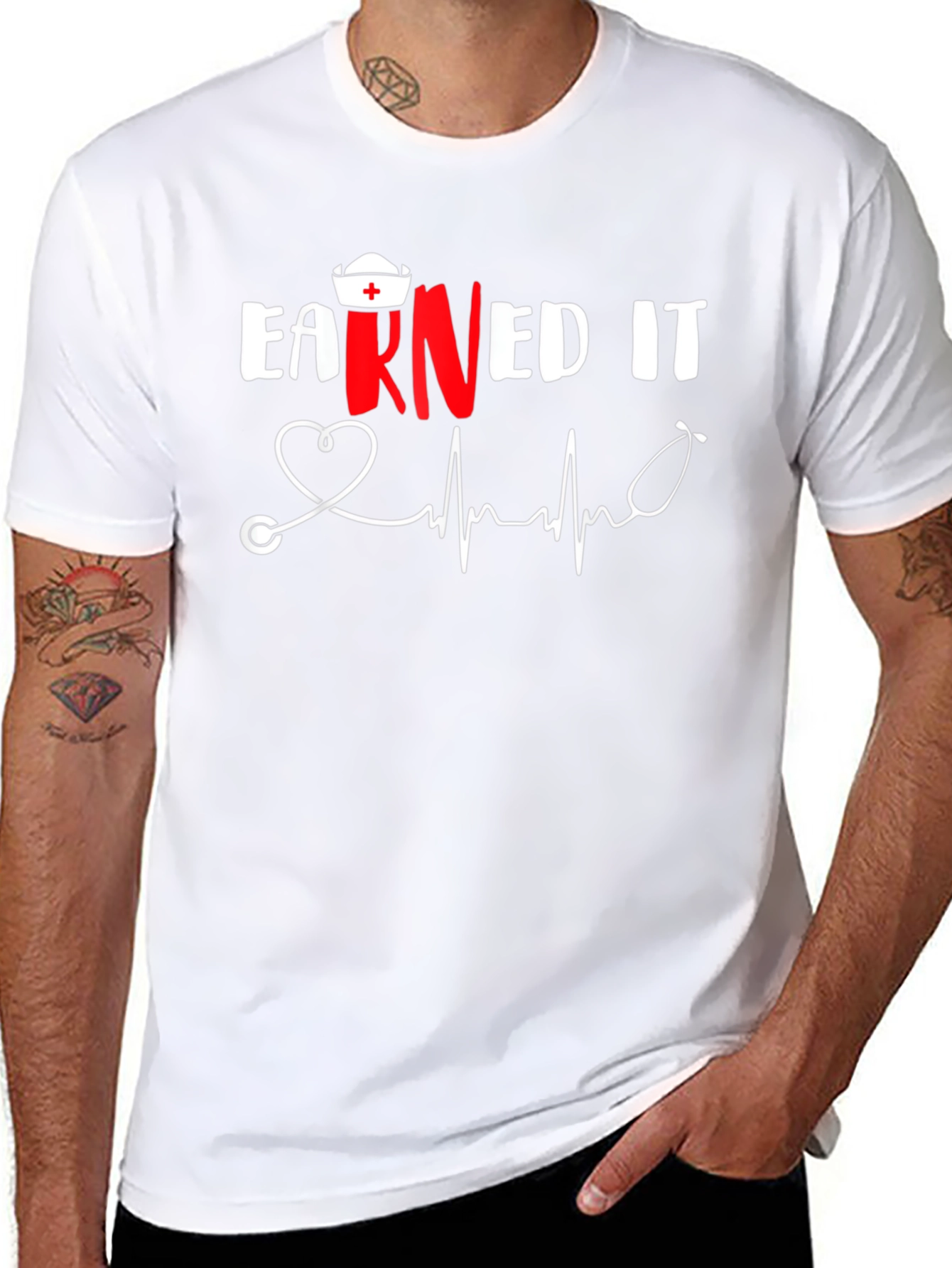Earned It Nurse T-Shirt RN Stethoscope Heartbeat