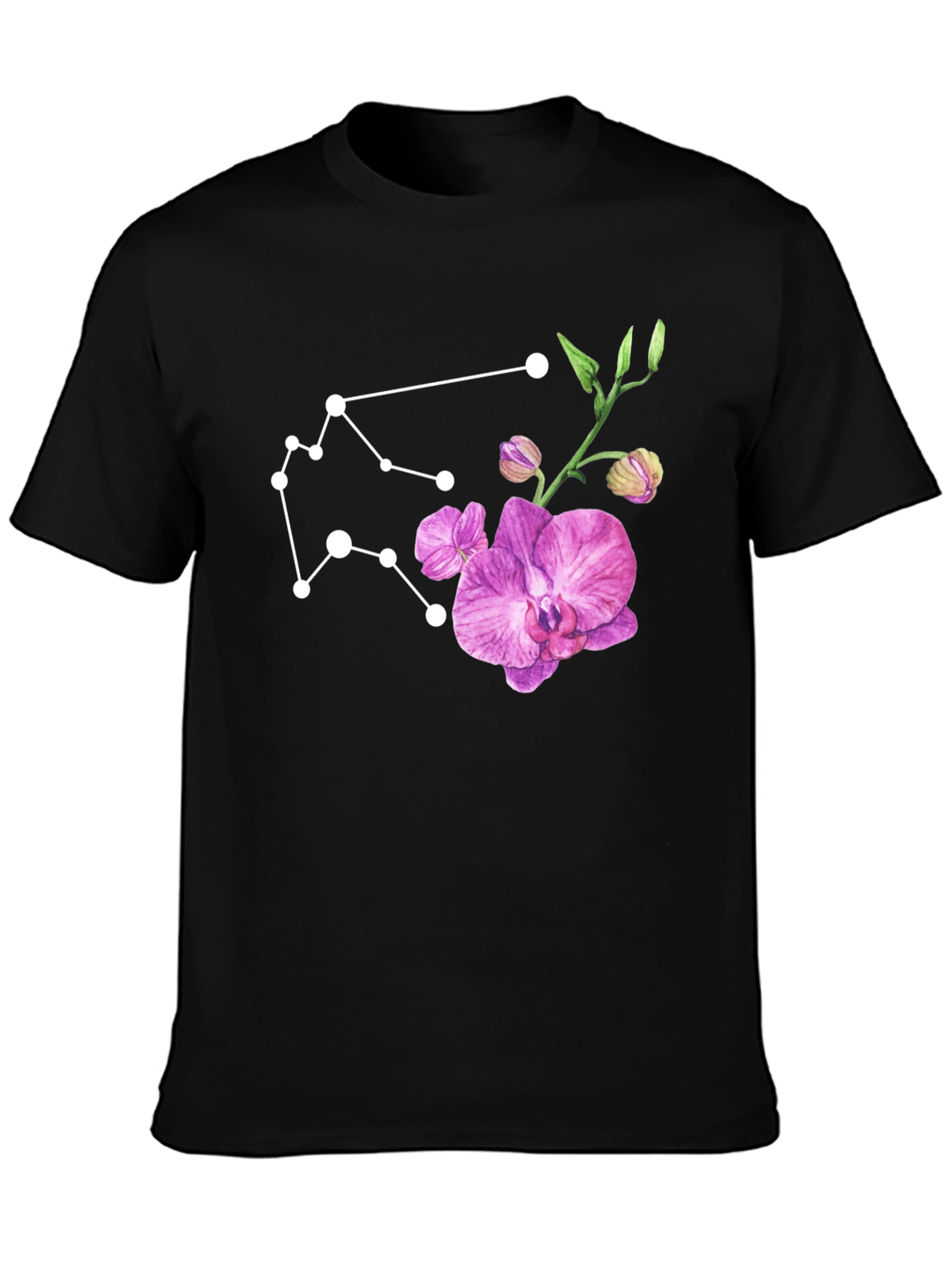 Aquarius Constellation & Floral Black Tee