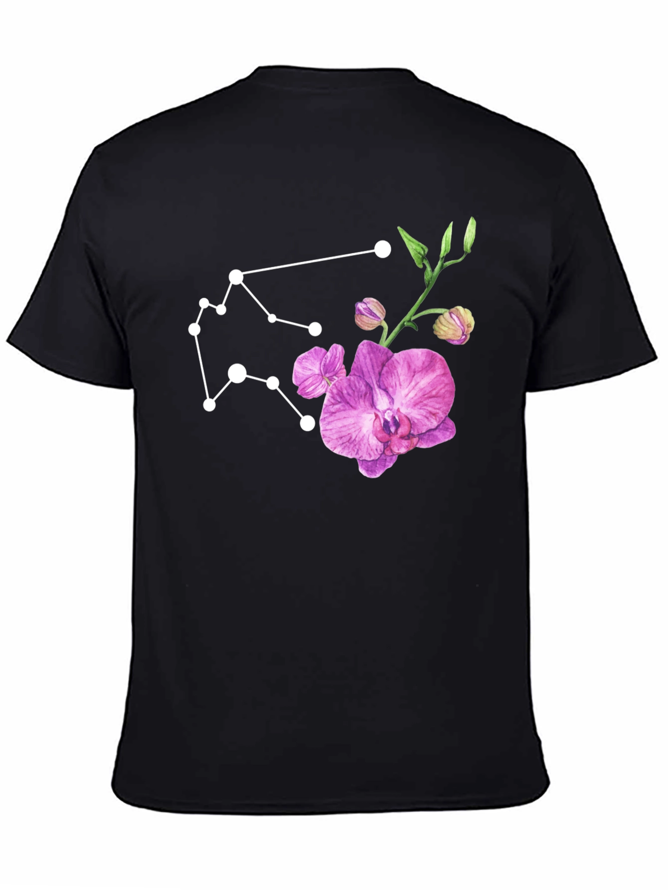 Aquarius Constellation & Floral Black Tee