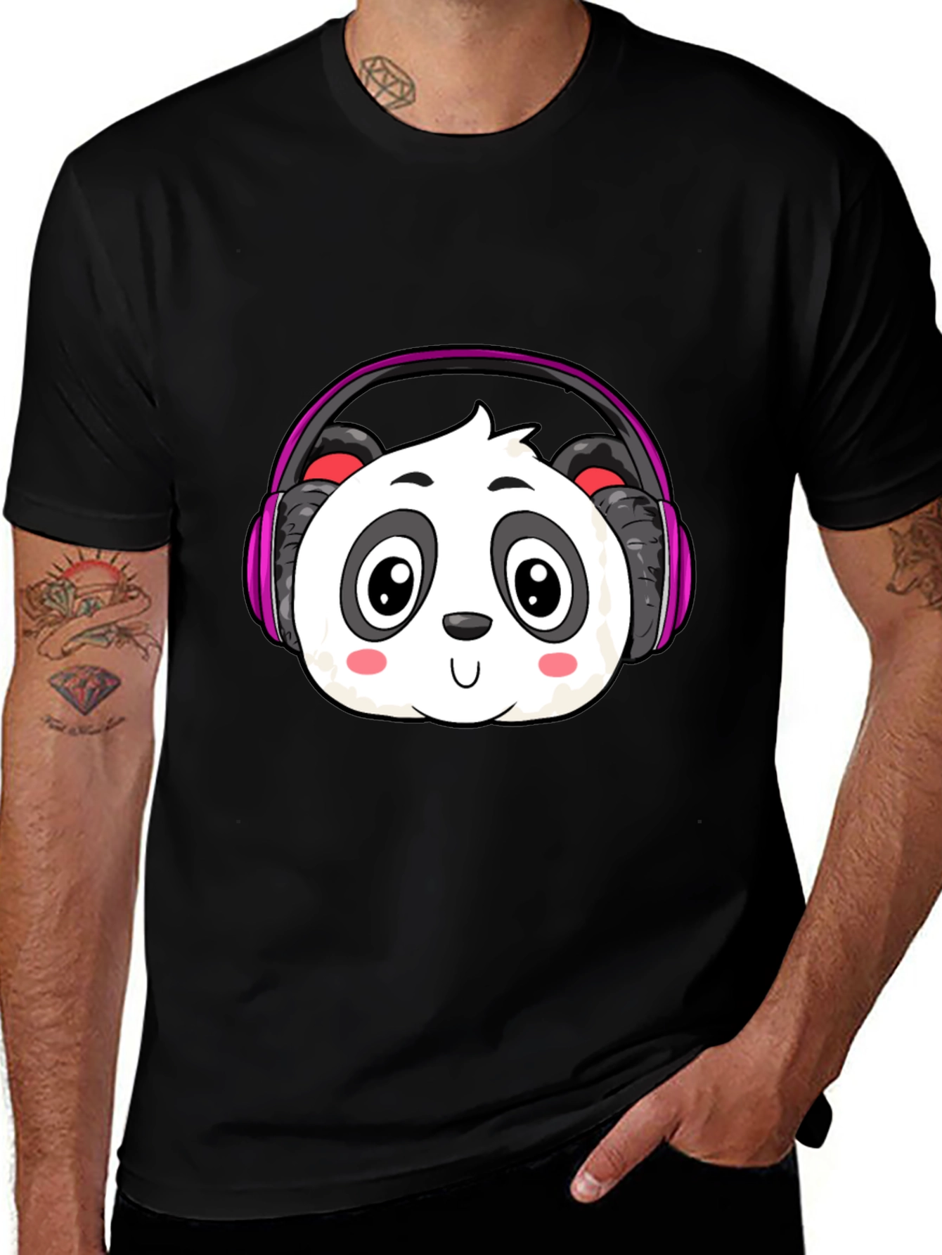 Cute Panda Headphones Graphic T-Shirt