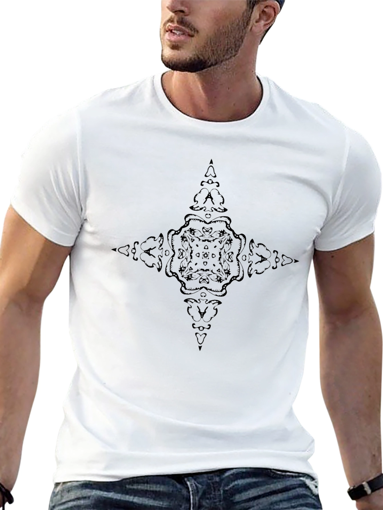 Mens Black T-Shirt with Dark Ornamental Design
