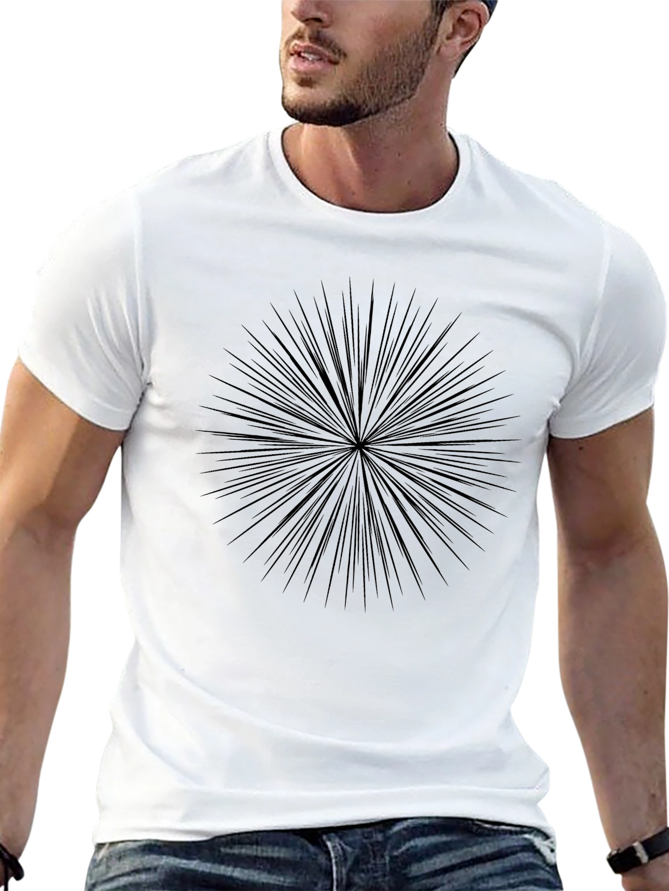 Geometric Burst Graphic Black T-Shirt