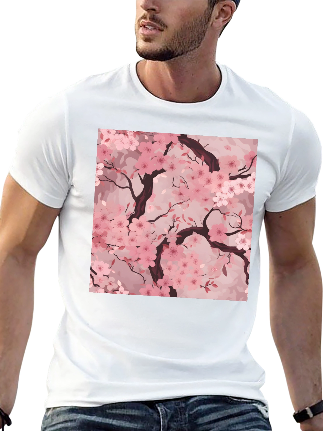 Sakura Blossom Graphic Tee - Black Cotton T-Shirt