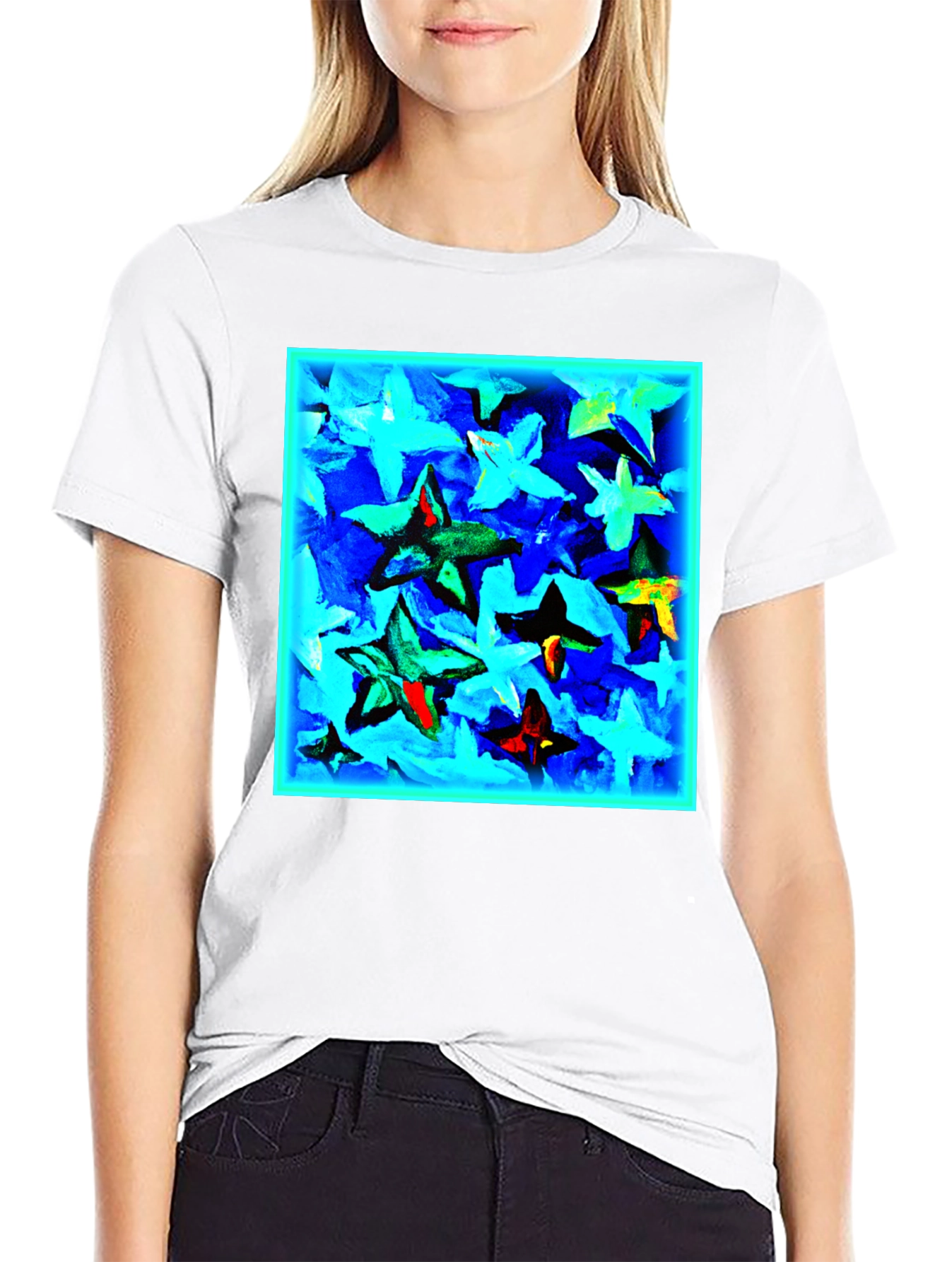 Abstract Star Print Black T-Shirt