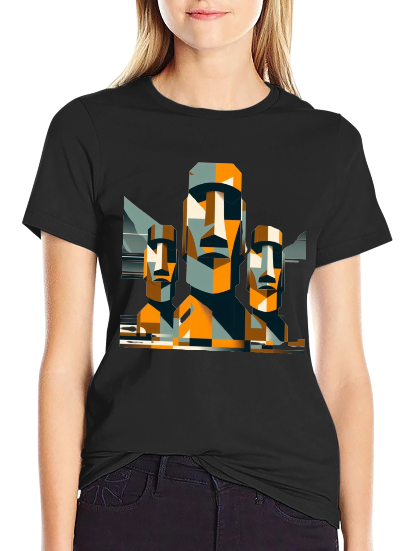 Moai Statue Graphic Tee - Modern Geometric Design