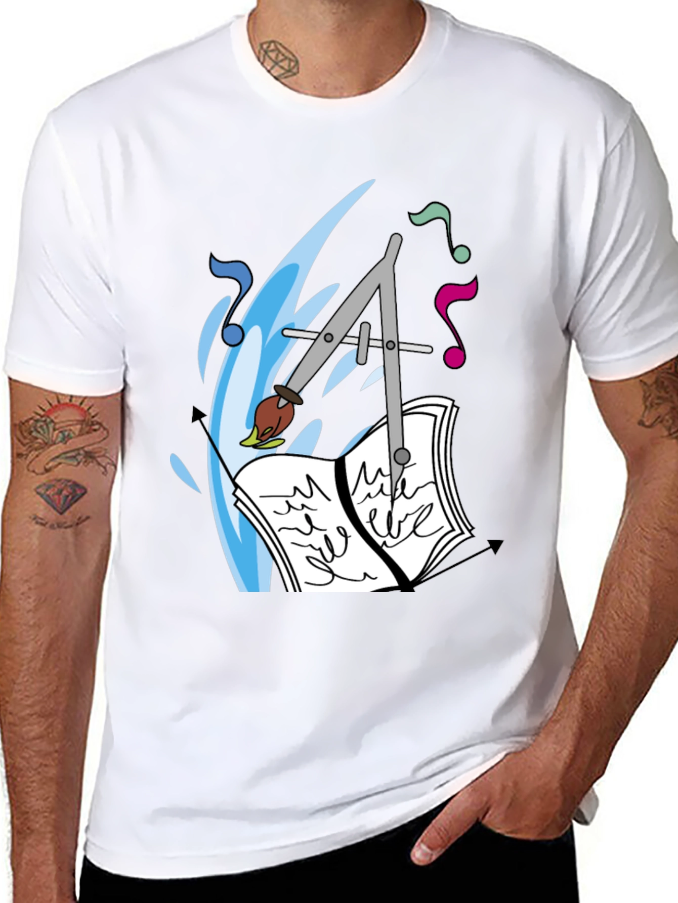 Artistic Tee: Compass Brush & Musical Notes