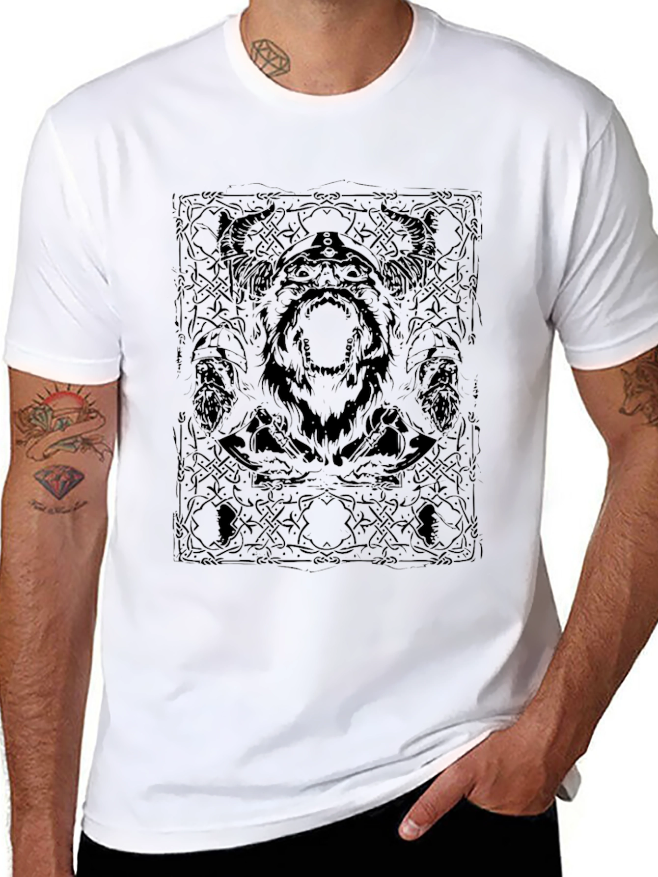 Viking Warrior Graphic Print Black T-Shirt