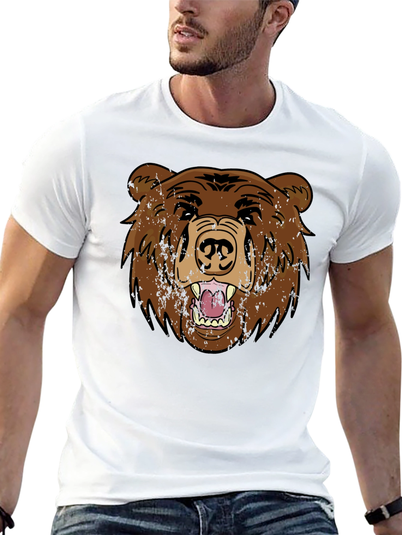 Grizzly Bear Graphic Tee - Black Cotton T-Shirt