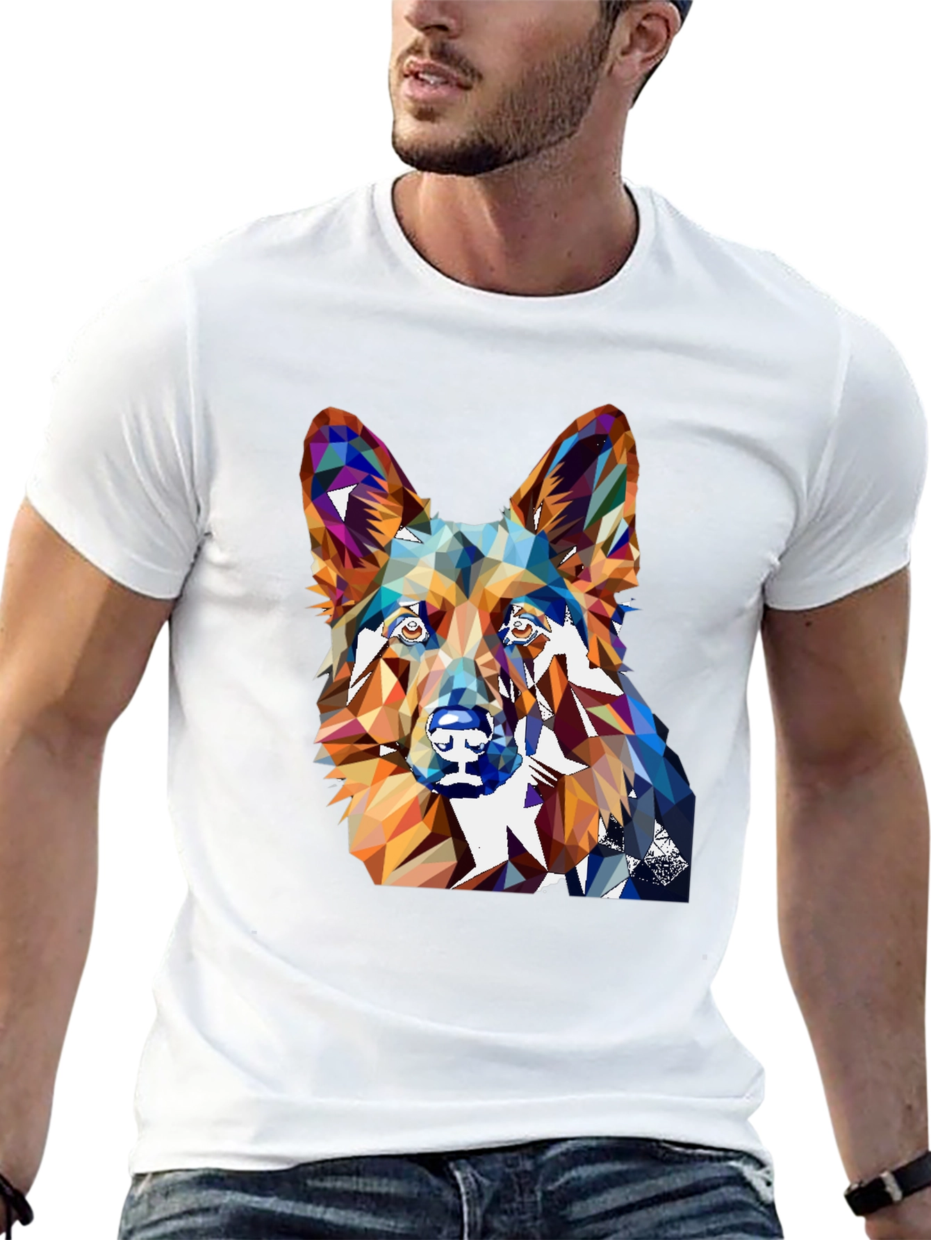 Geometric Dog Graphic Tee - Unique Animal Lover Shirt