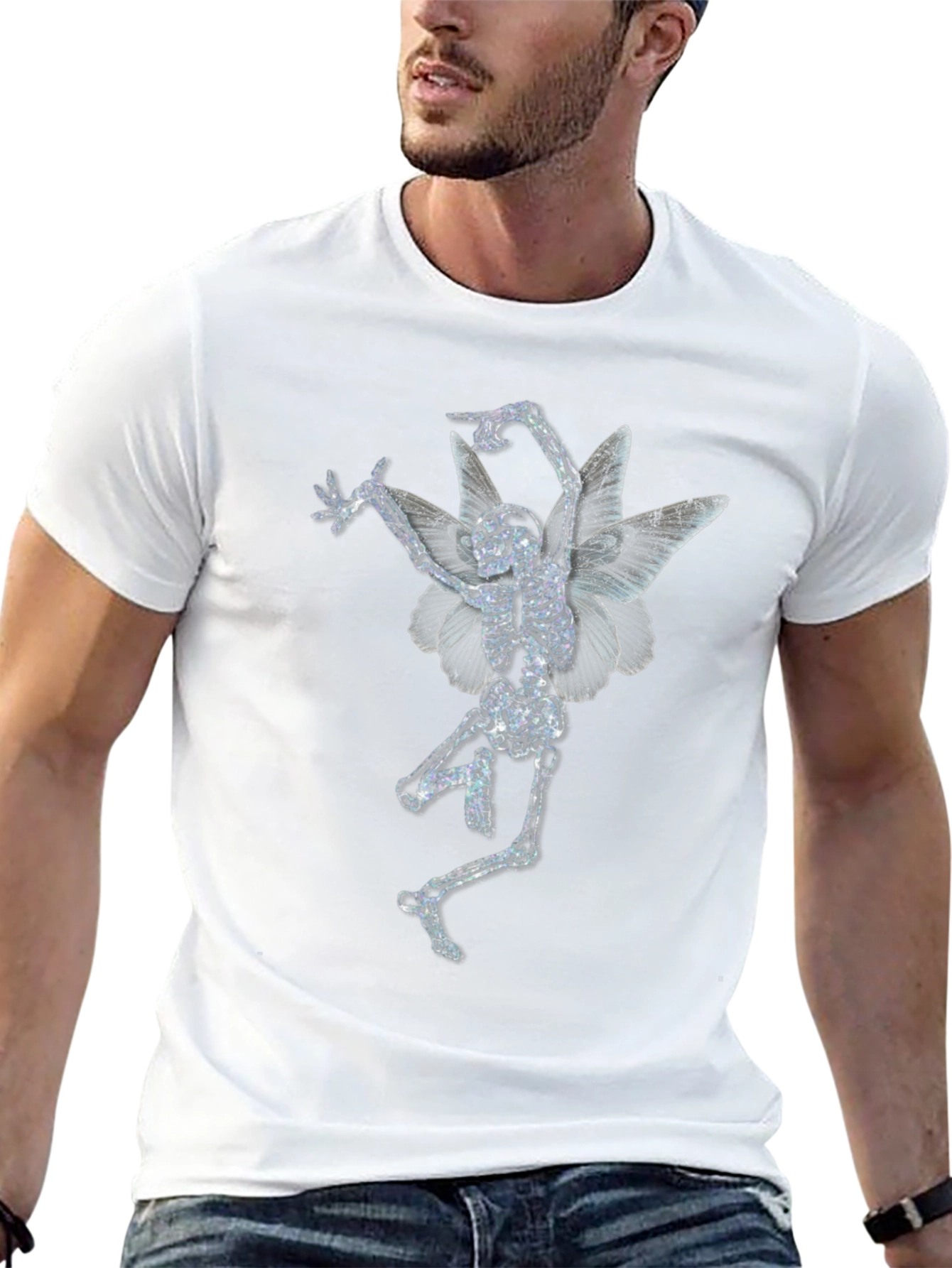 Skeleton Fairy Graphic Print Black T-Shirt