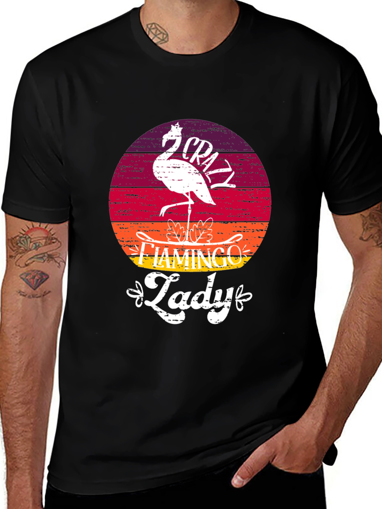 Crazy Flamingo Lady T-Shirt - Black