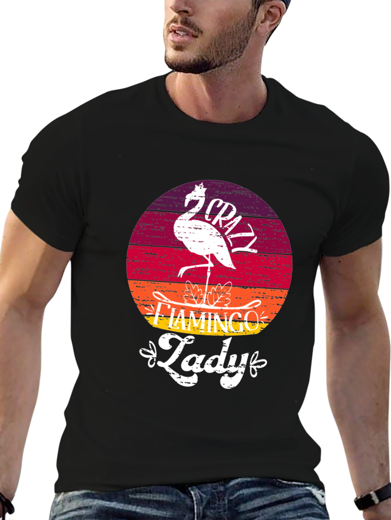 Crazy Flamingo Lady T-Shirt - Black