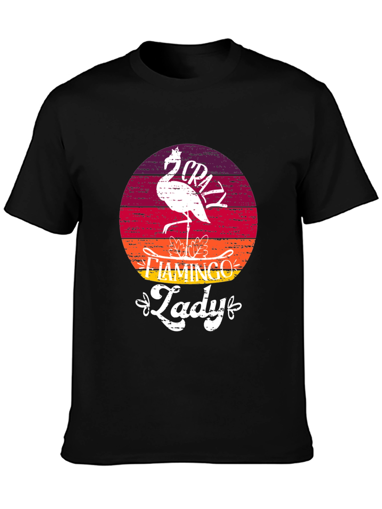 Crazy Flamingo Lady T-Shirt - Black