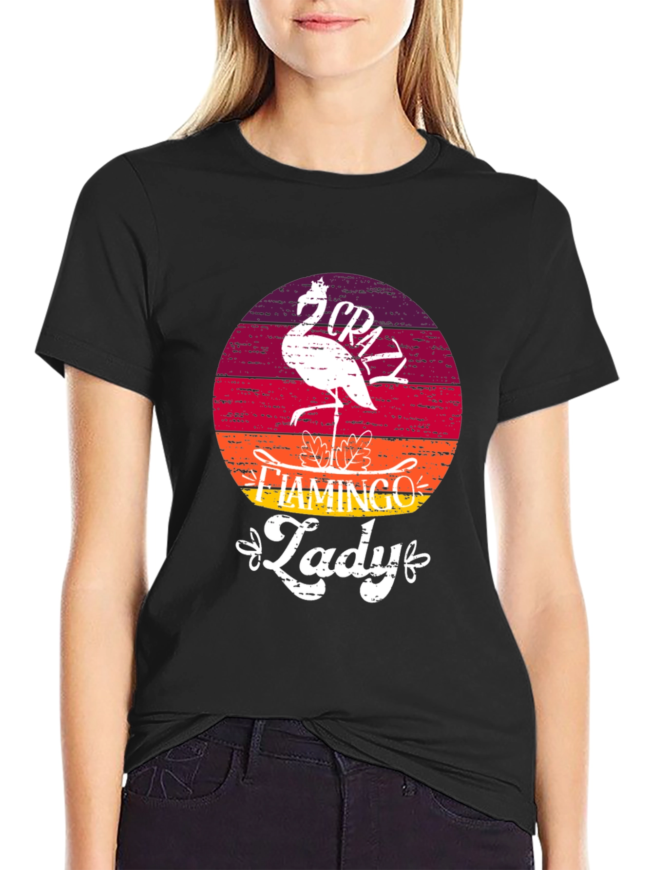 Crazy Flamingo Lady T-Shirt - Black