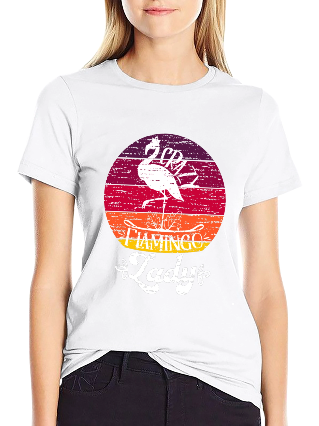 Crazy Flamingo Lady T-Shirt - Black