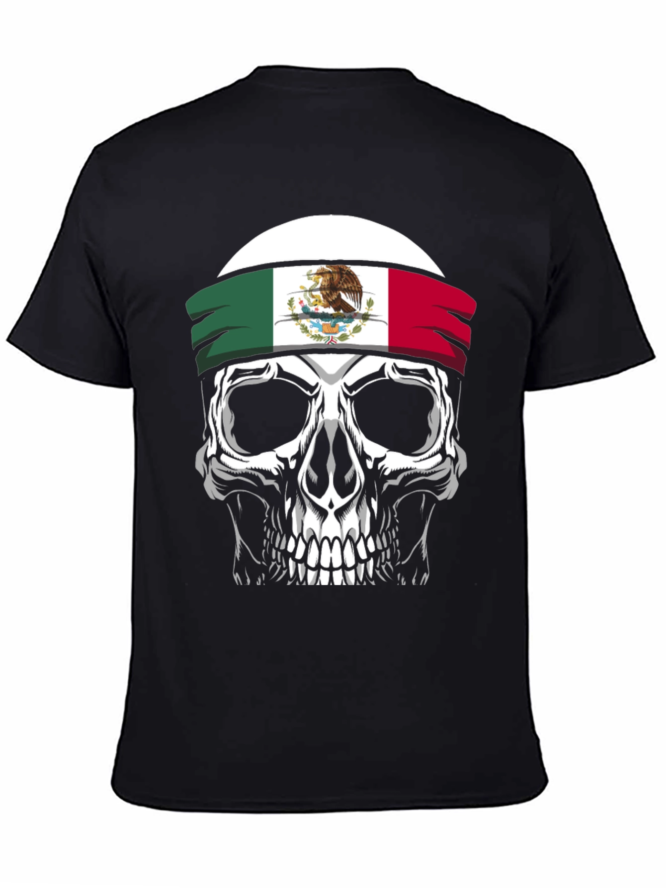 Mexican Flag Skull Graphic T-Shirt - Black