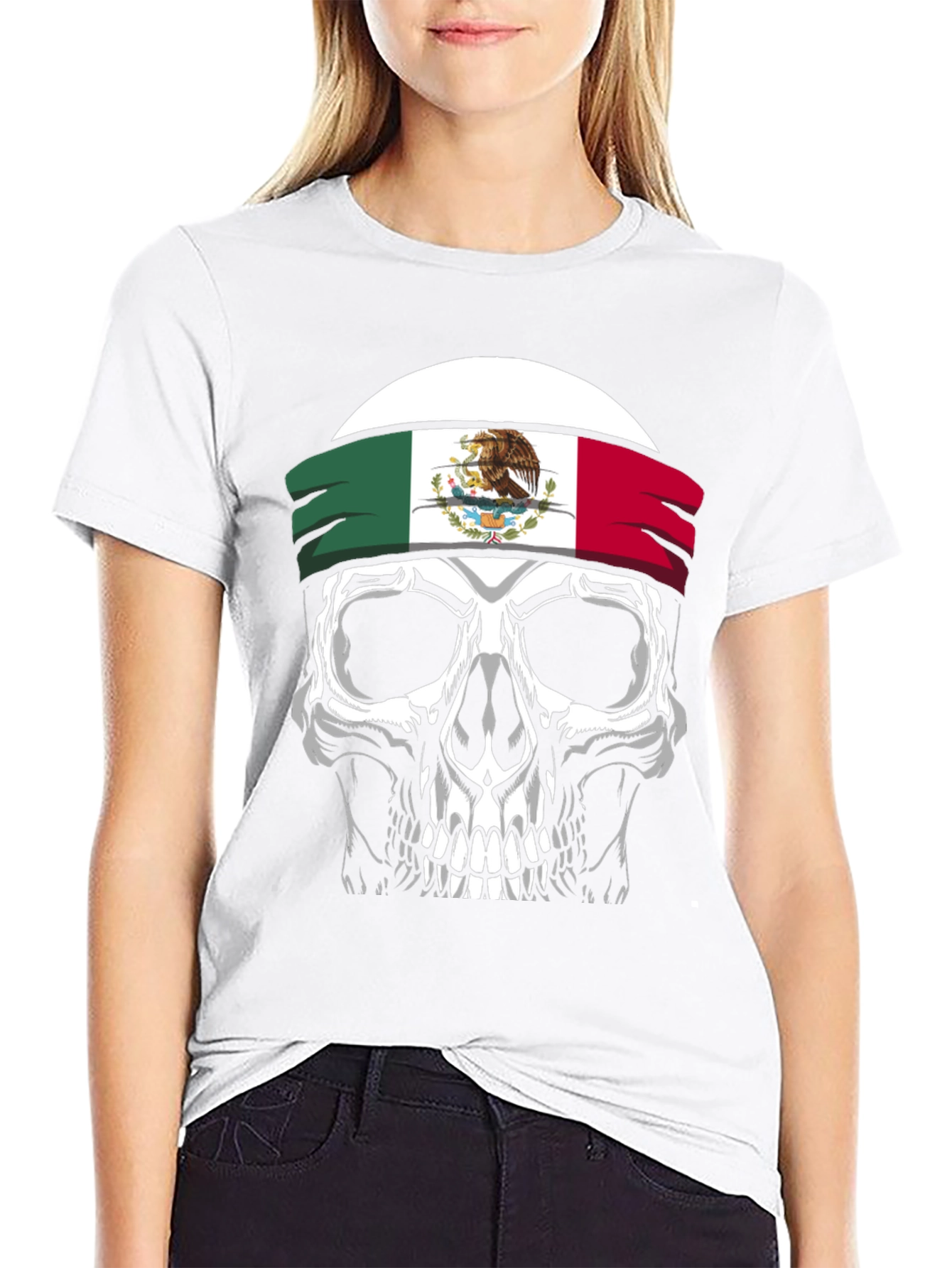 Mexican Flag Skull Graphic T-Shirt - Black
