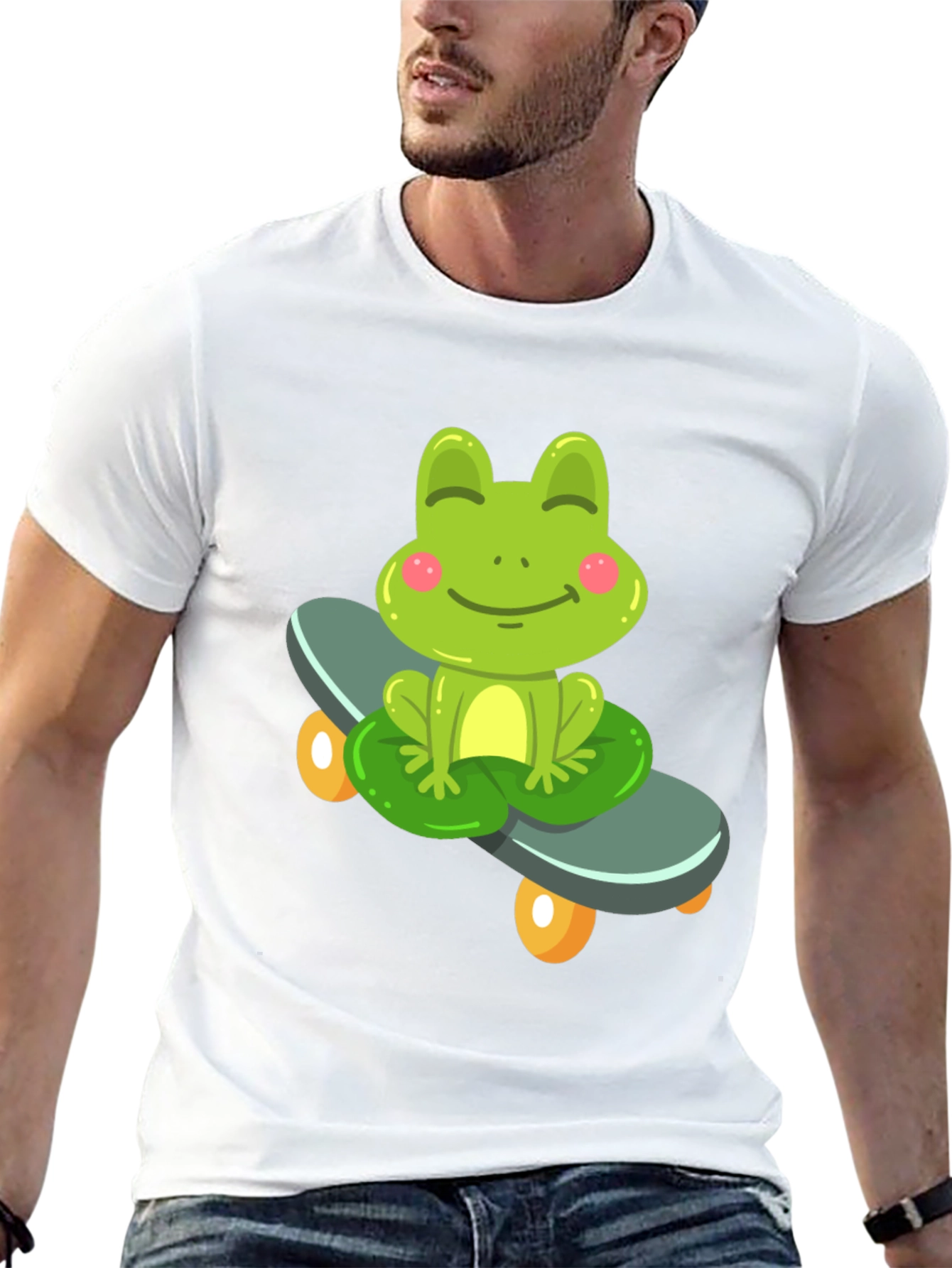 Cute Frog on Skateboard Black T-Shirt