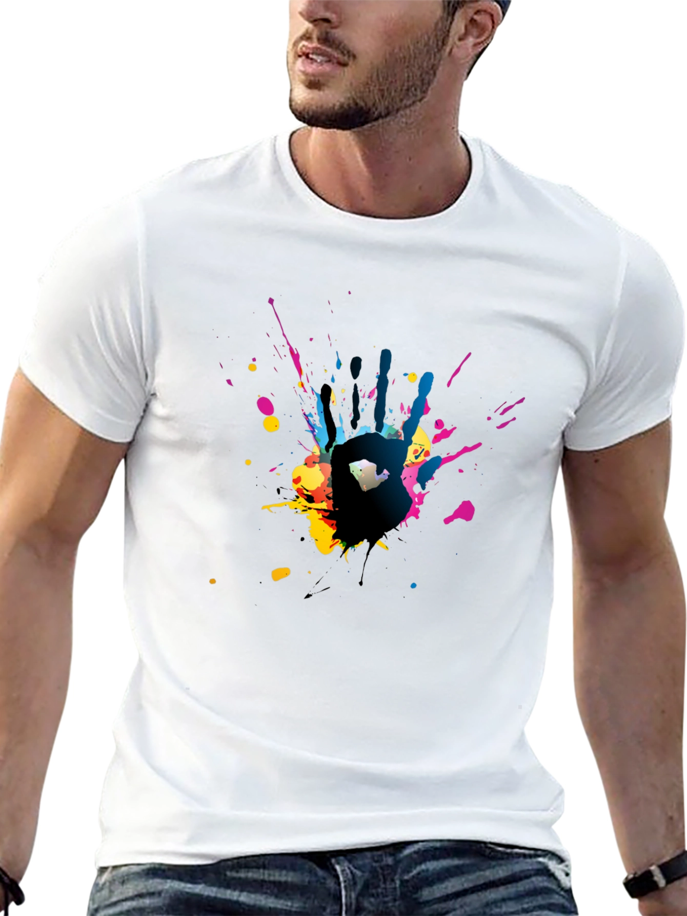 Abstract Handprint Graphic Black T-Shirt