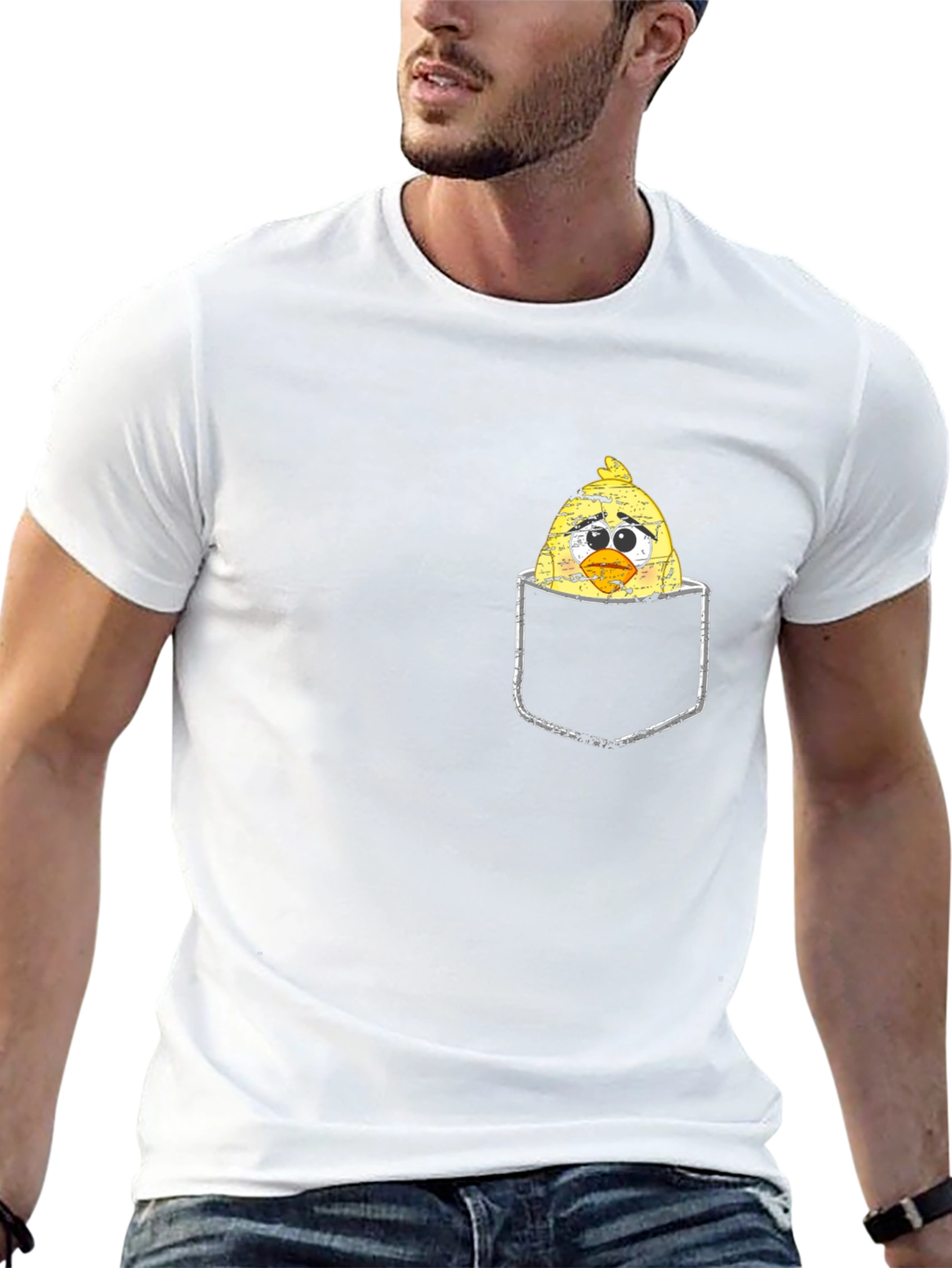 Sad Chick in Pocket Graphic T-Shirt