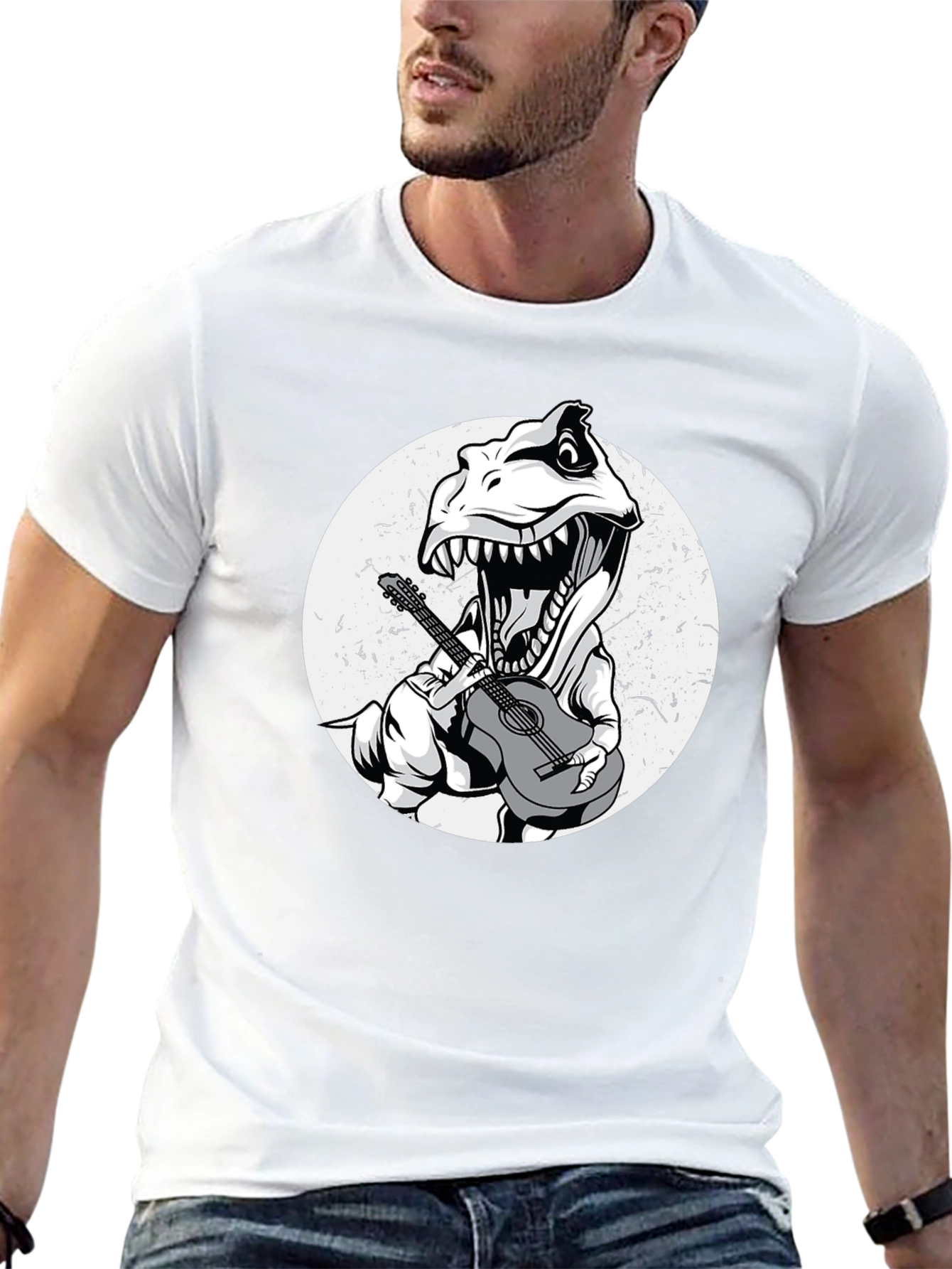 Dino Guitarist Graphic Tee - Black T-Shirt