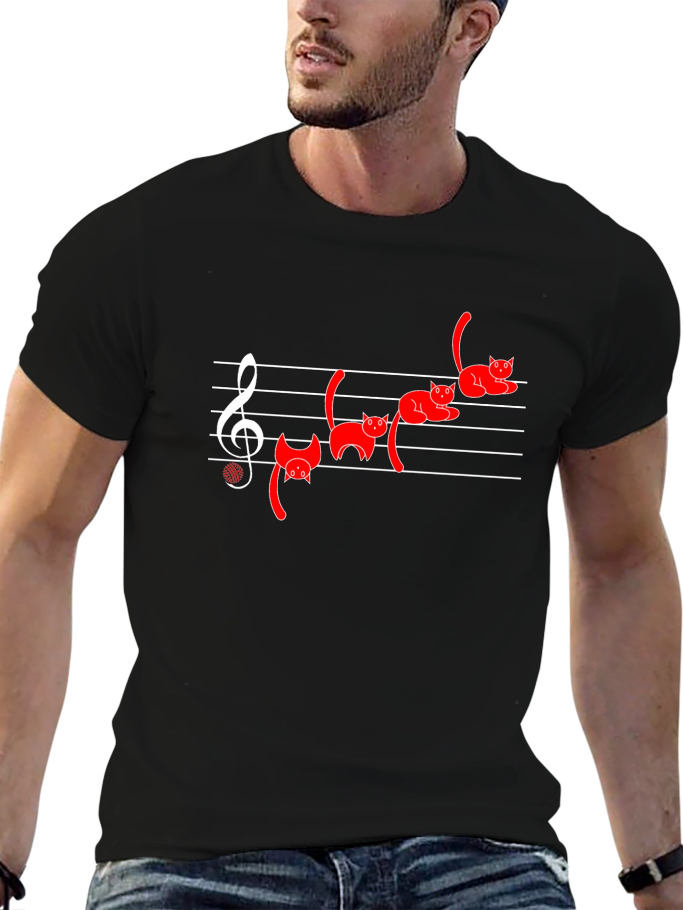 Cat Music T-Shirt - Black Cotton Blend