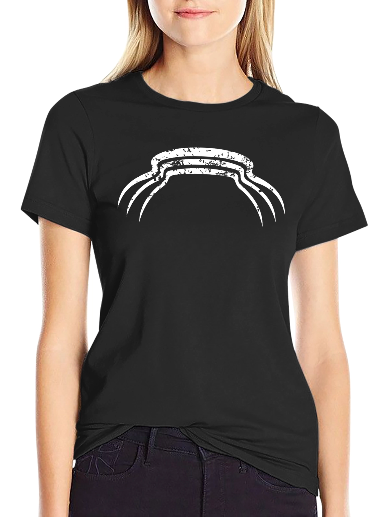 Black Graphic Tee with Distressed White Claw Design