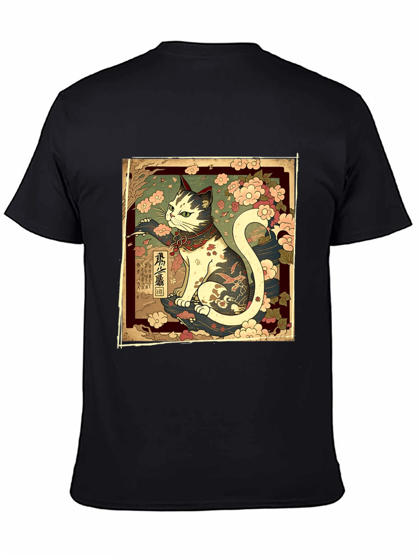 Japanese Cat Graphic Tee - Stylish Black T-Shirt