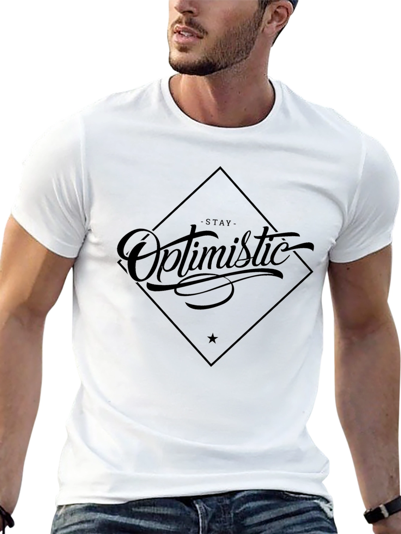 Stay Optimistic Graphic Tee - Black Cotton Casual Shirt