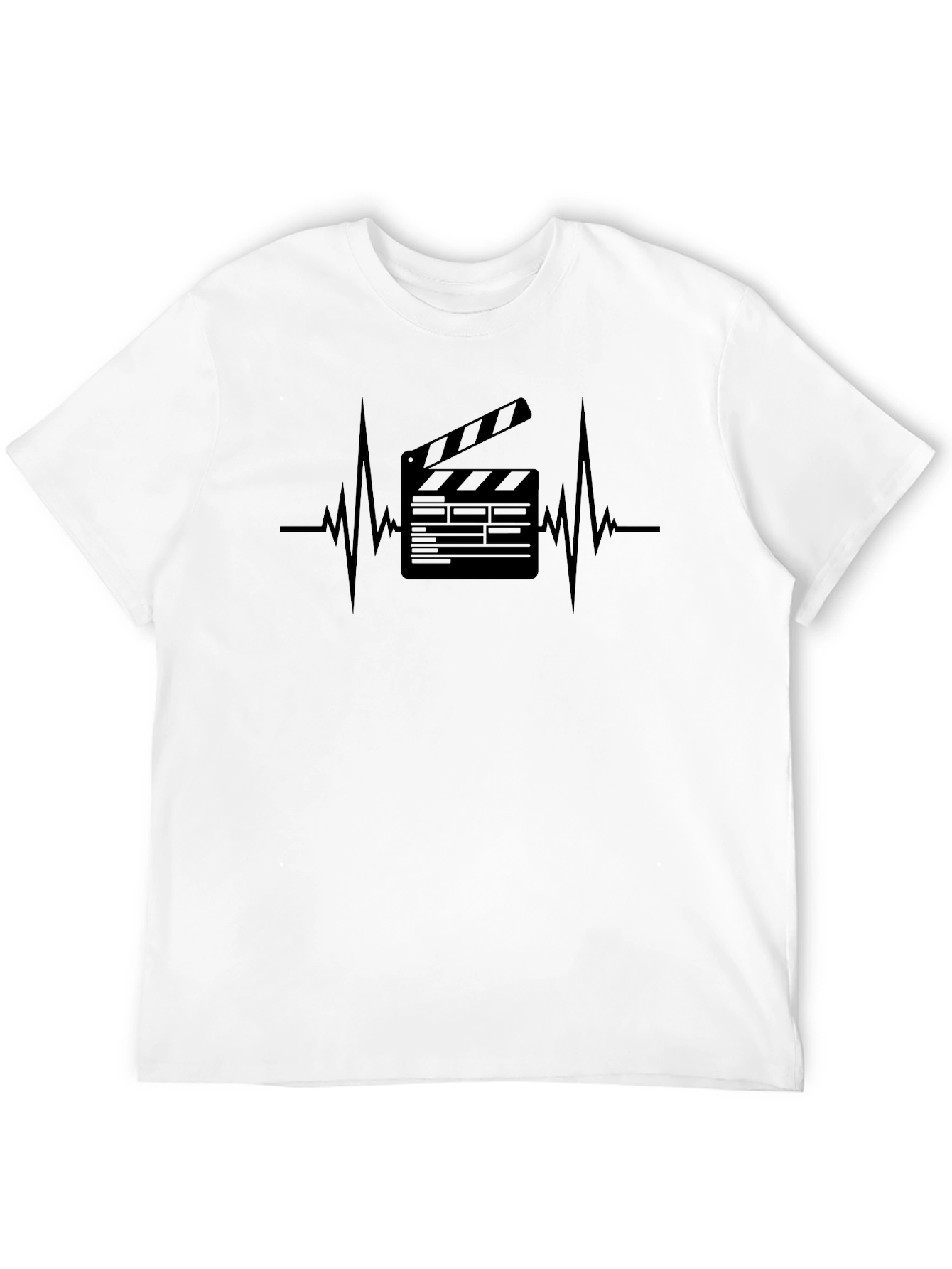 Movie Lovers Black T-Shirt with Heartbeat Clapper Design