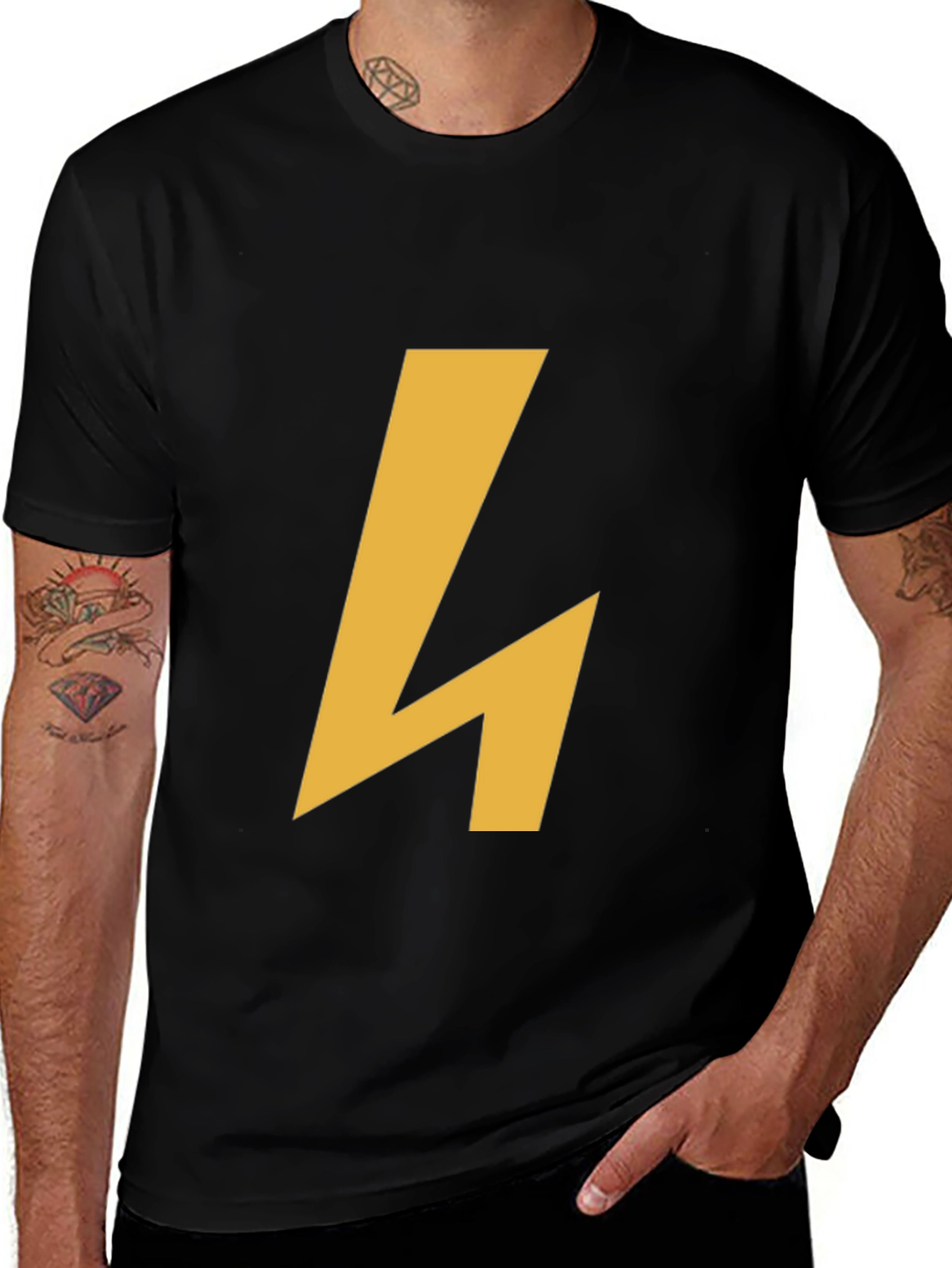 Modern Black Tee with Geometric Gold Accent