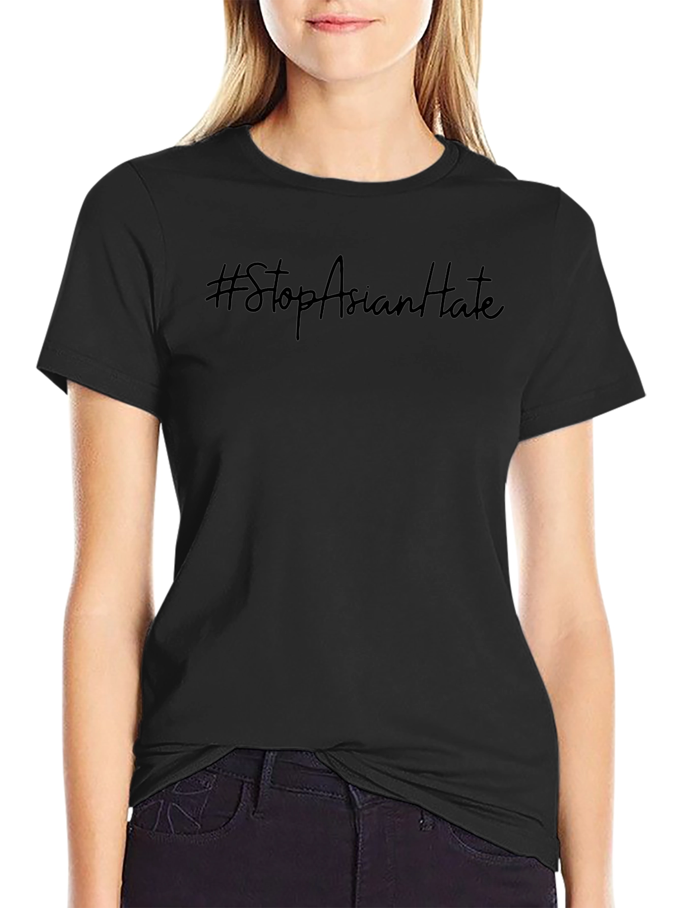 Stop Asian Hate T-Shirt - Black Crew Neck