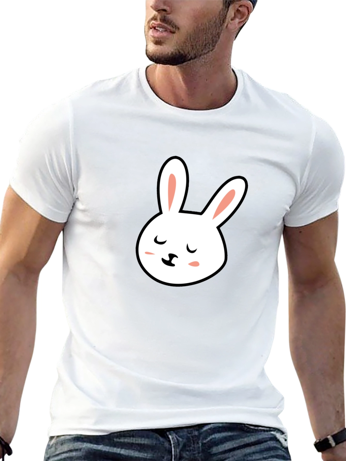 Cute Bunny Graphic Tee - Black Cotton T-Shirt