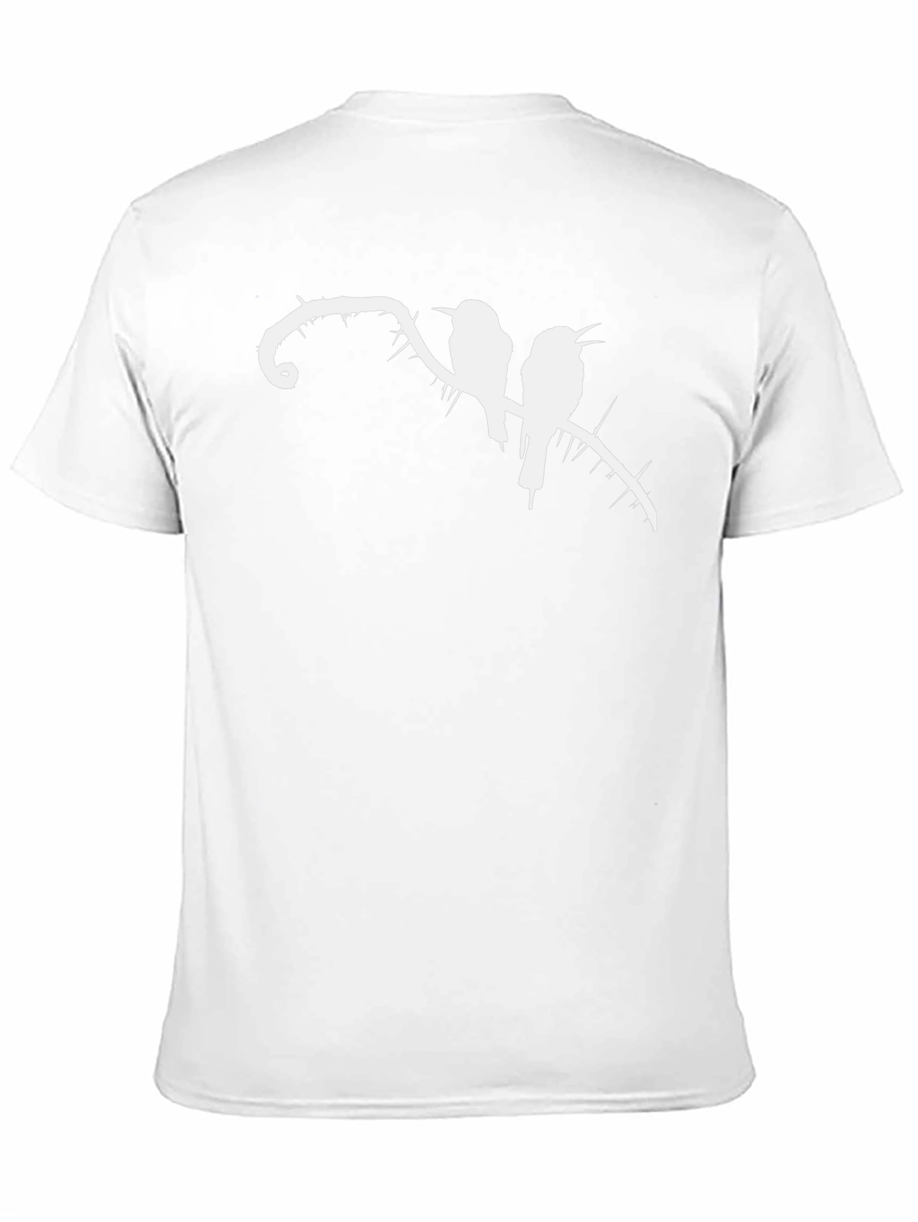 Black T-Shirt with Birds on Thorny Branch Graphic