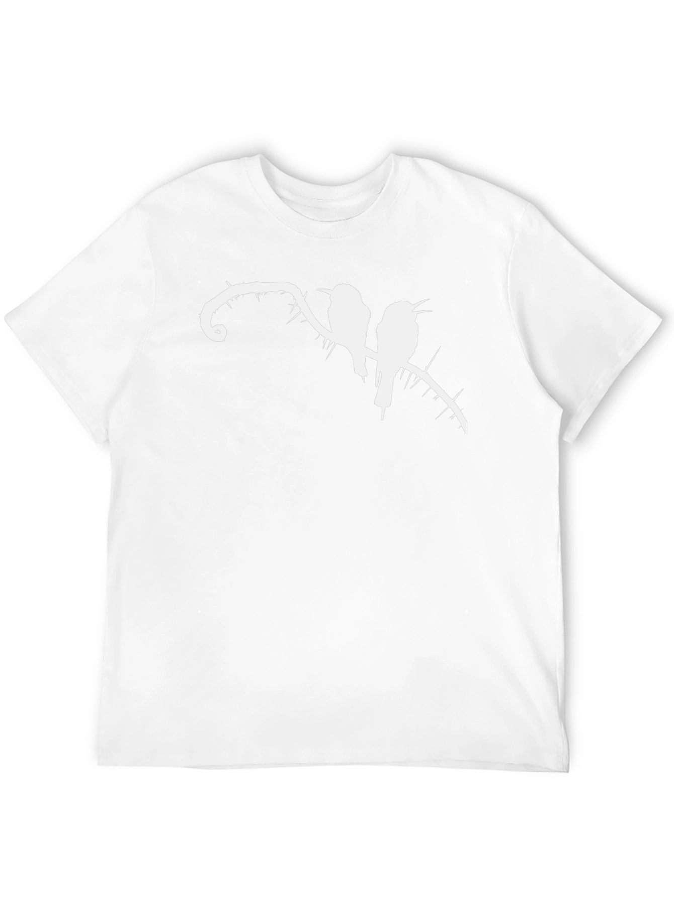 Black T-Shirt with Birds on Thorny Branch Graphic