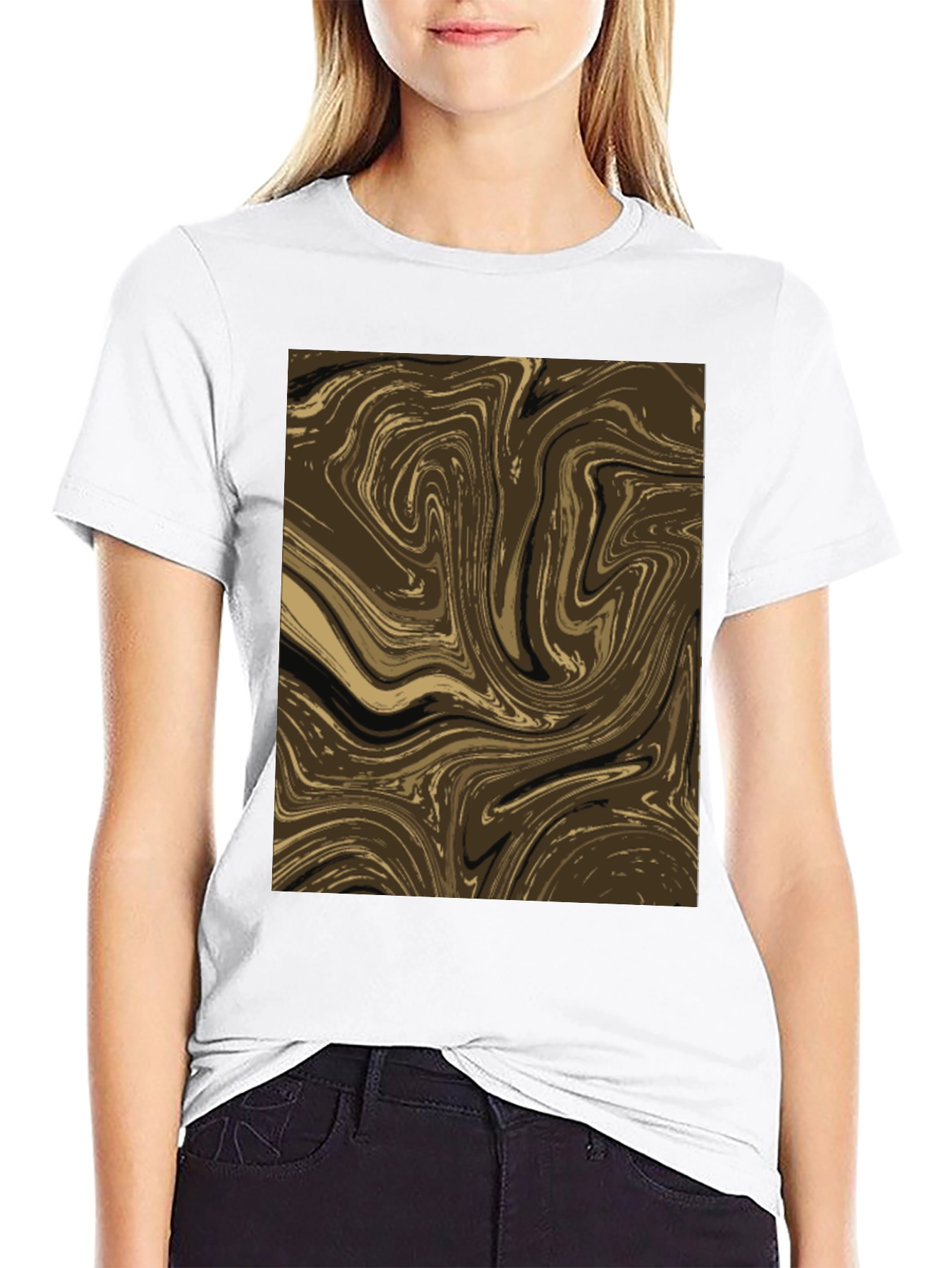 Abstract Swirl Graphic Tee - Brown