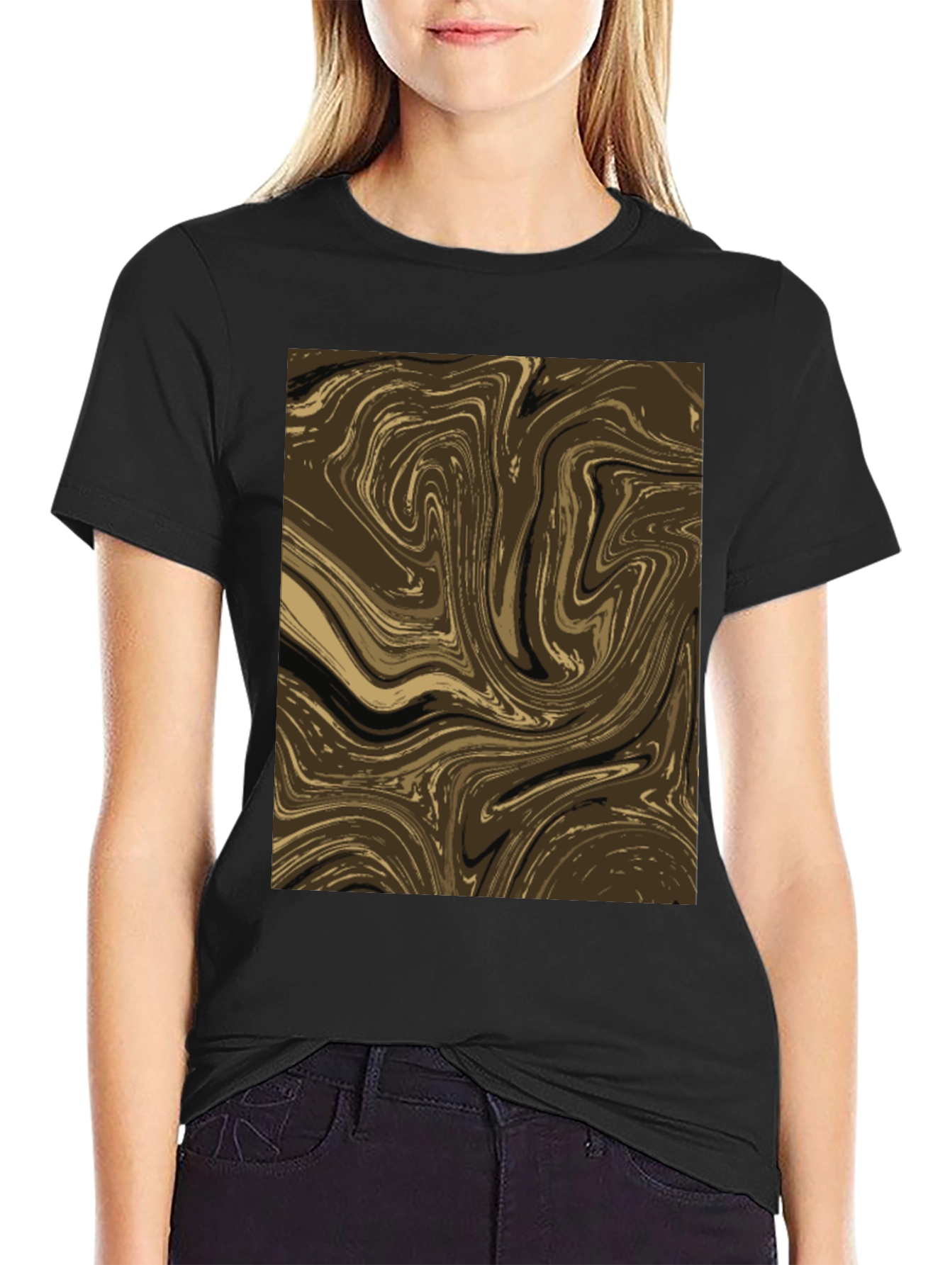 Abstract Swirl Graphic Tee - Brown