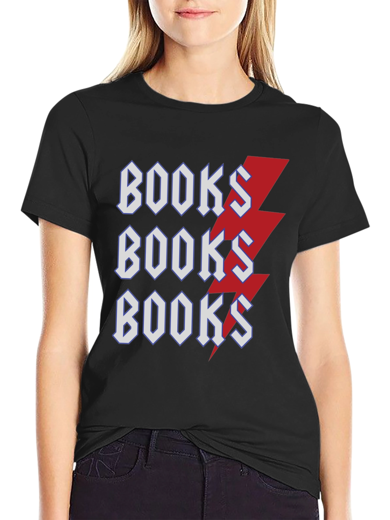 Books Lightning Bolt T-Shirt Black Cotton Tee