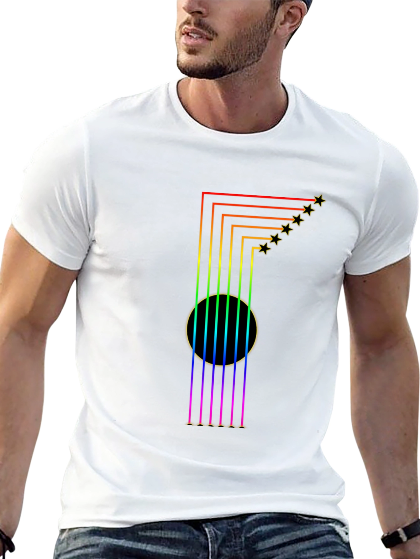 Rainbow Guitar T-Shirt: Starry Musical Style