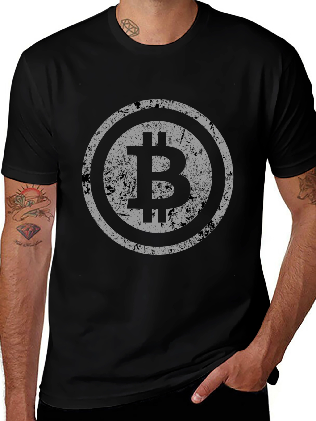 Bitcoin Distressed Logo Black T-Shirt