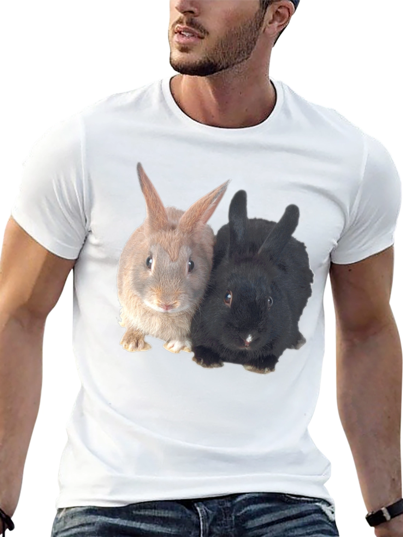 Cute Rabbit Duo Black T-Shirt