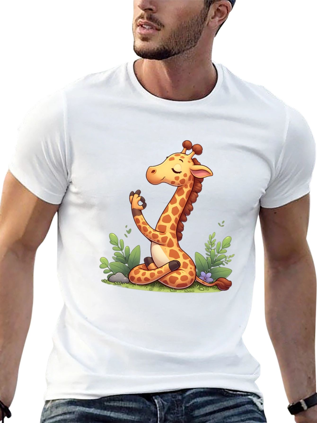 Meditating Giraffe Graphic Tee - Black