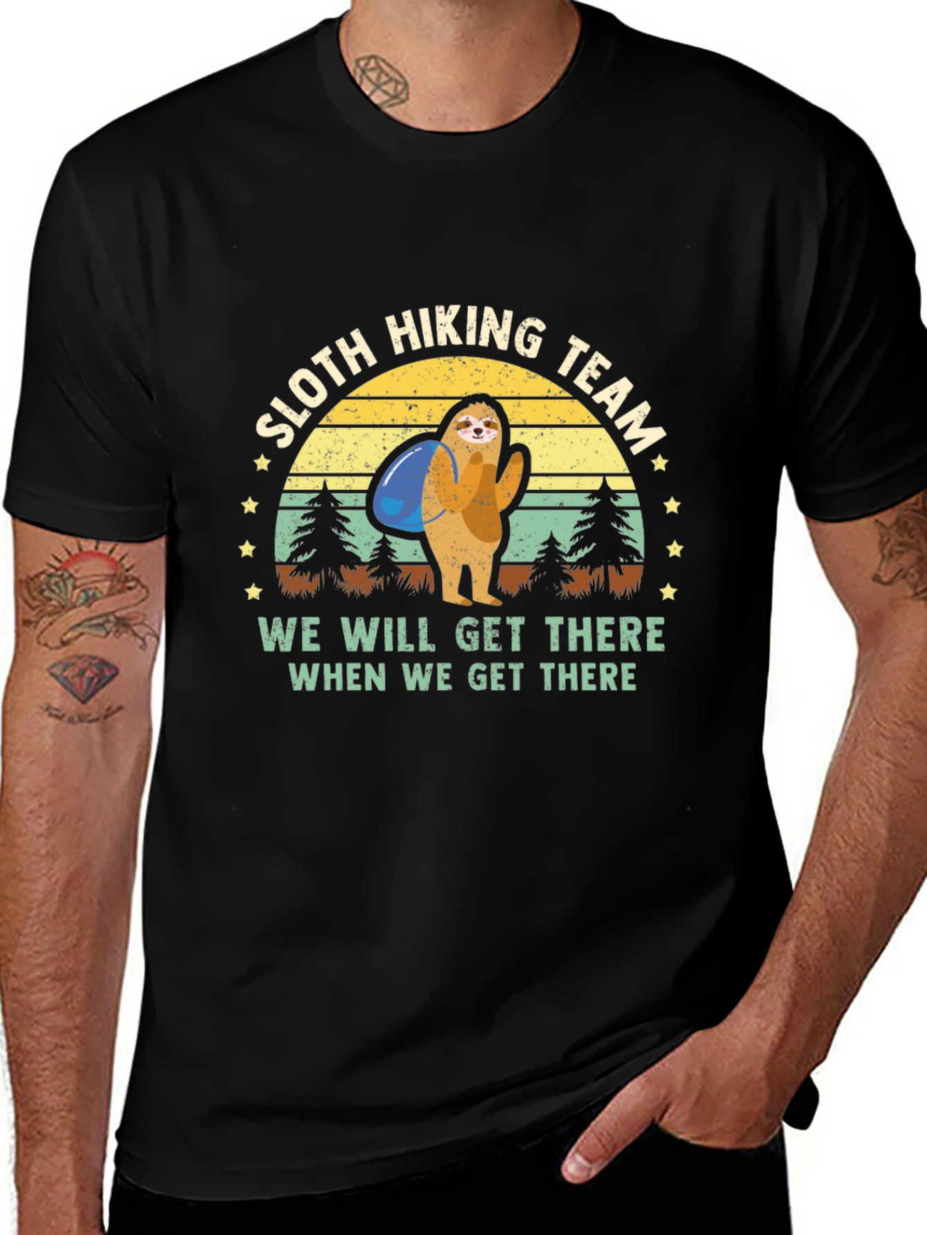Sloth Hiking Team Graphic T-Shirt - Mens Black Tee