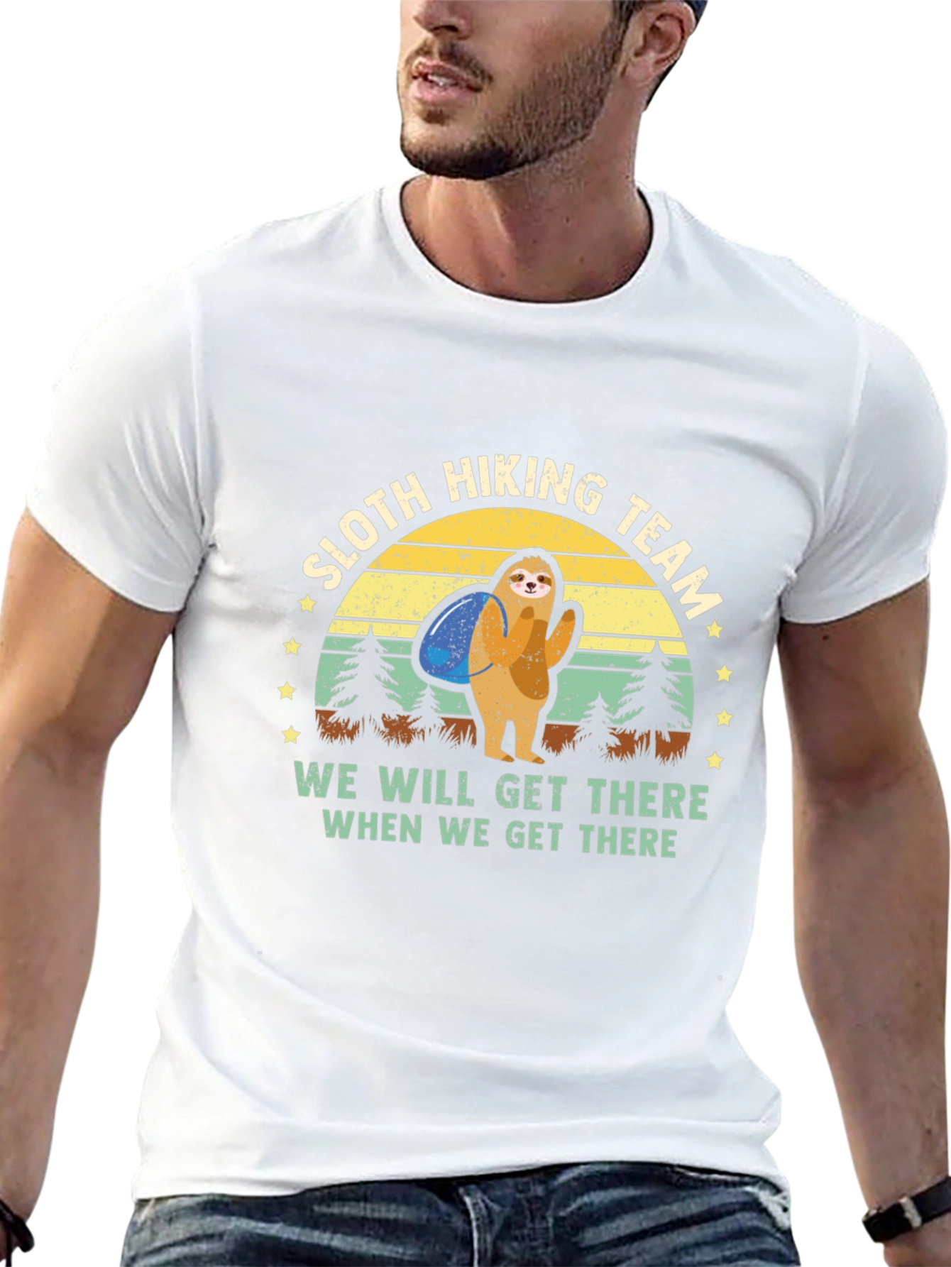 Sloth Hiking Team Graphic T-Shirt - Mens Black Tee