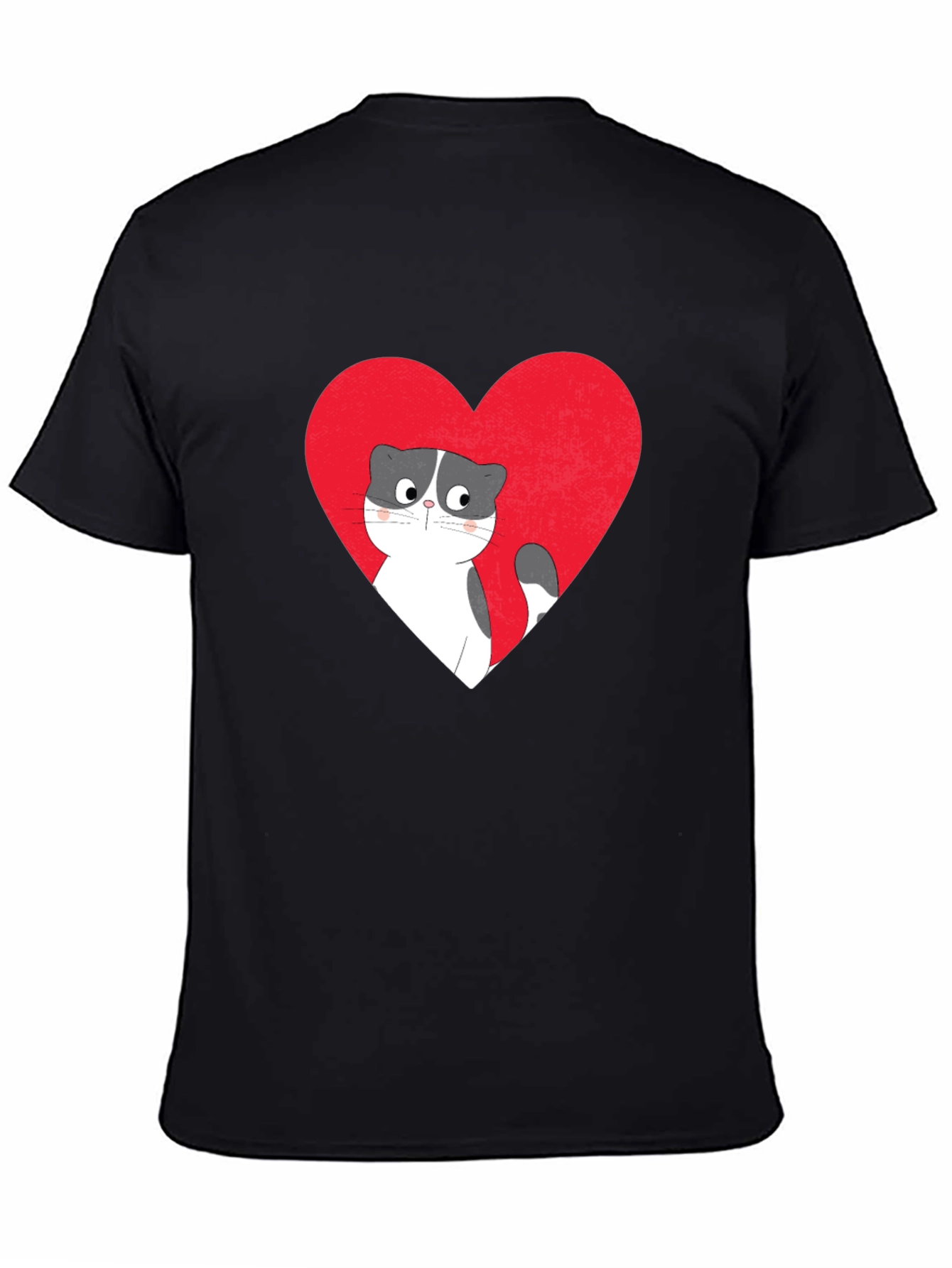Heart Cat Graphic Tee - Black