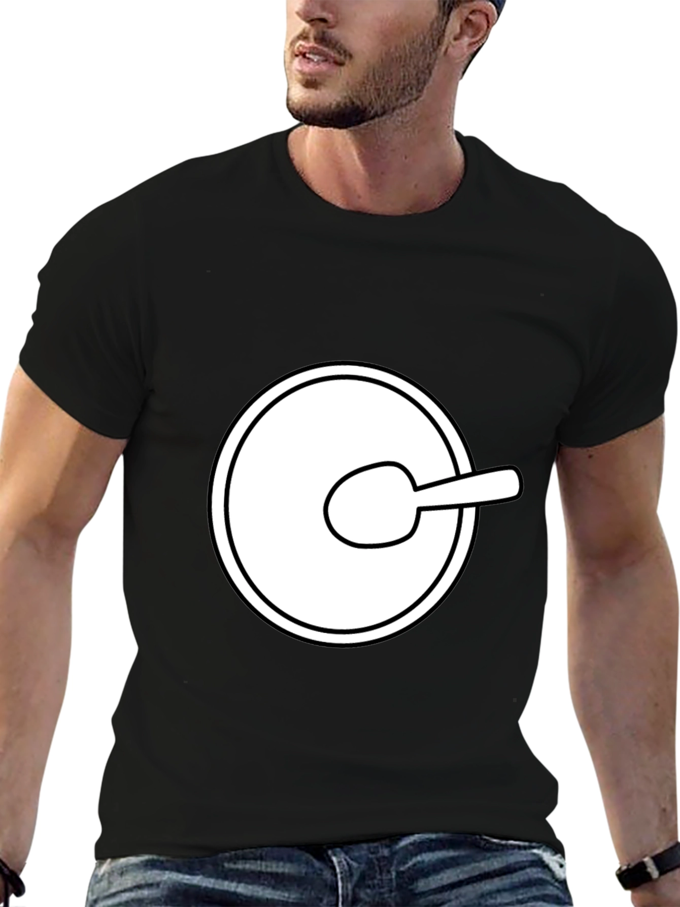 Funny Cartoon Spoon Circle Black Tee Shirt