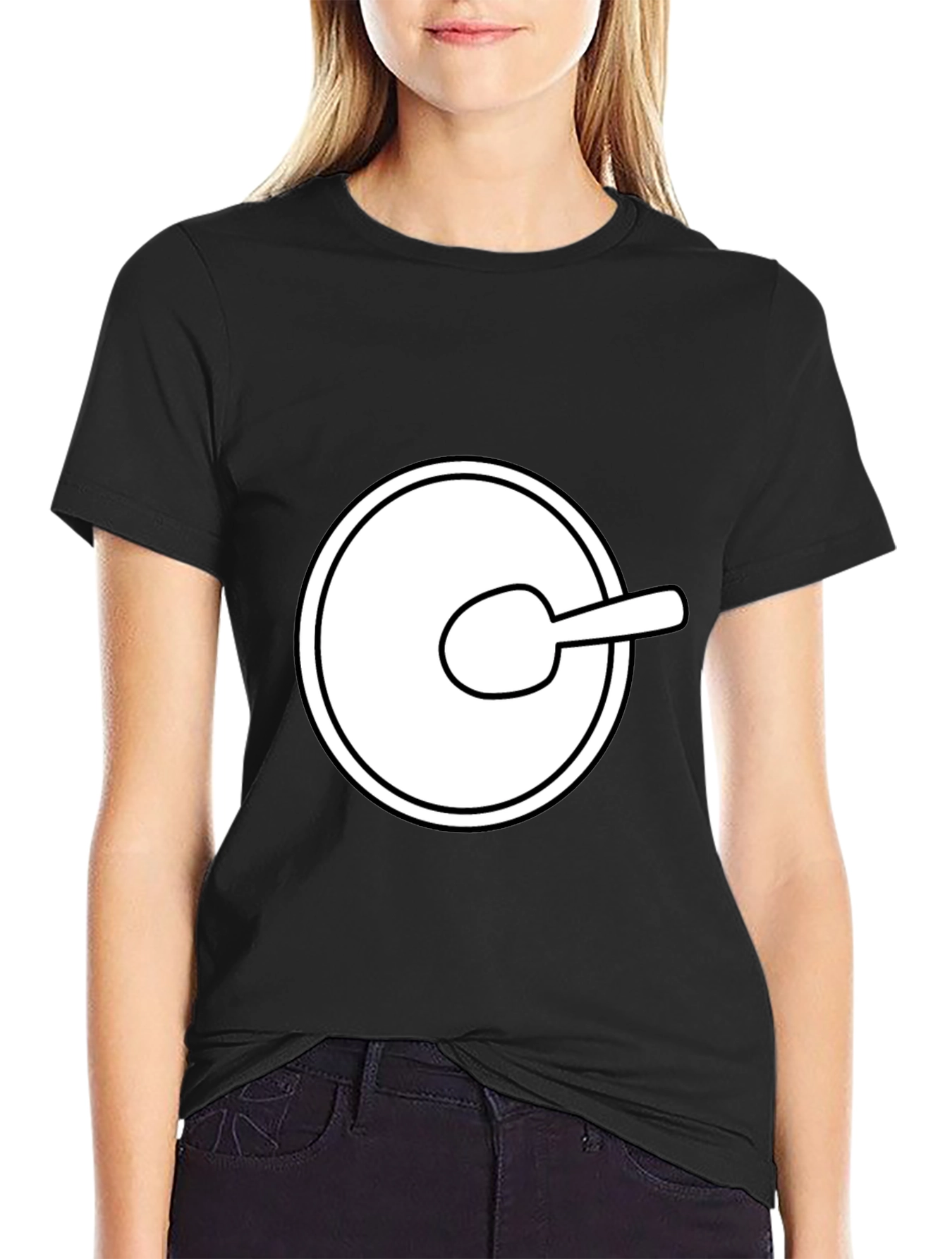 Funny Cartoon Spoon Circle Black Tee Shirt