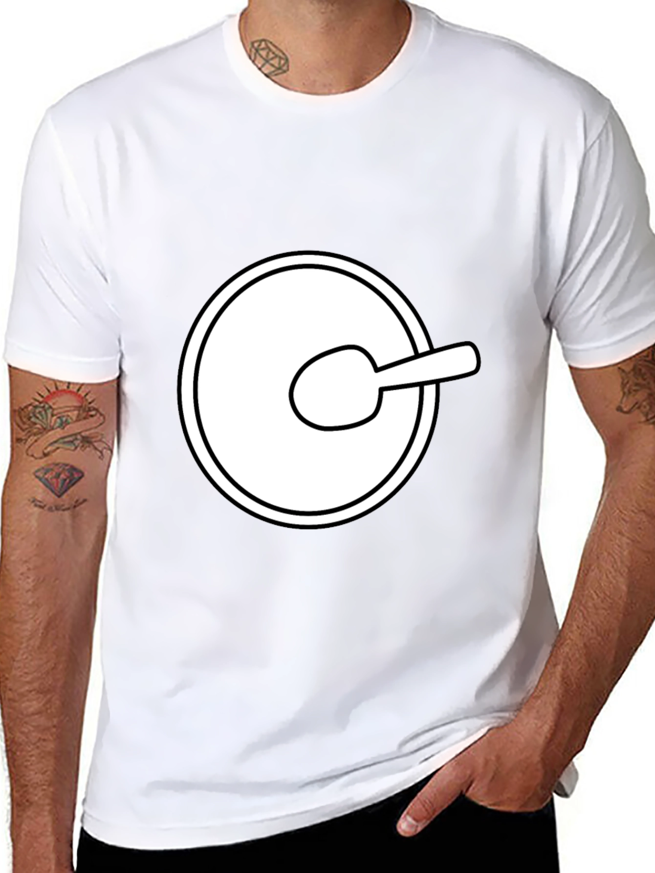 Funny Cartoon Spoon Circle Black Tee Shirt