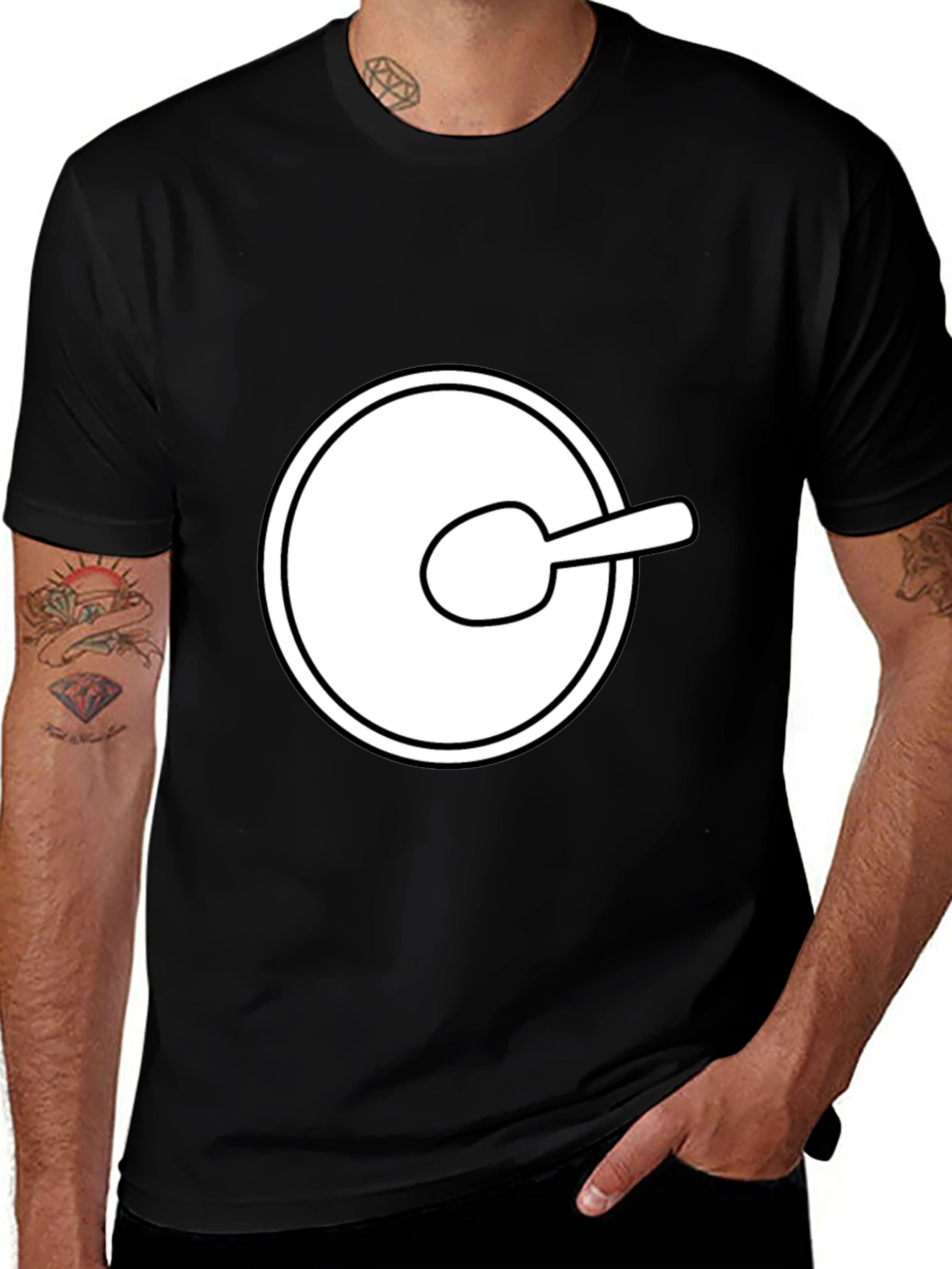 Funny Cartoon Spoon Circle Black Tee Shirt