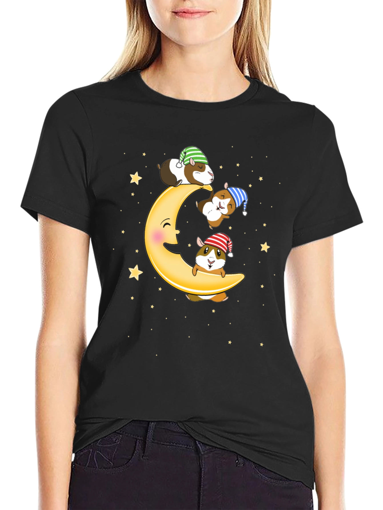 Guinea Pig Moon T-Shirt - Sleepy Celestial Design